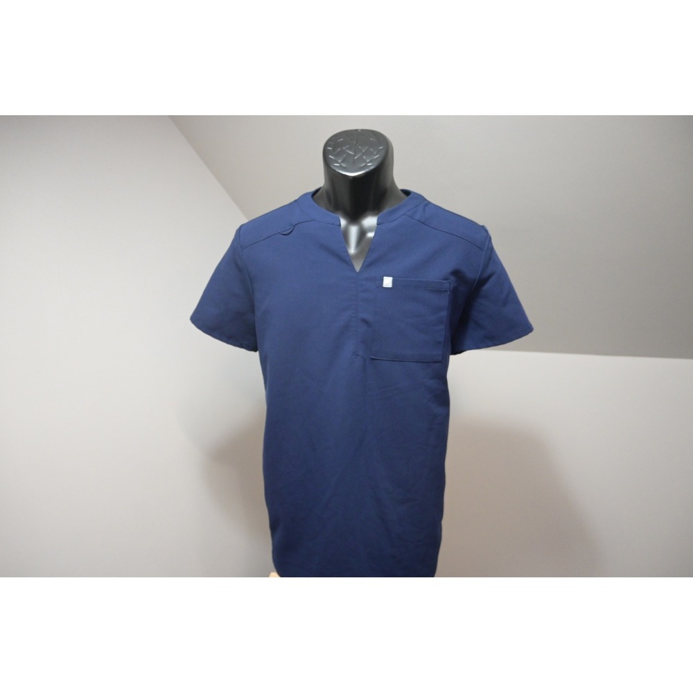 Fabletics Scrub Topโ Womens Medium Navy Blue Notch Neck Short Sleeve Excellent